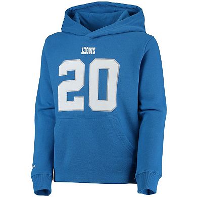 Youth Mitchell & Ness Barry Sanders Blue Detroit Lions Retired Player Name & Number Pullover Hoodie