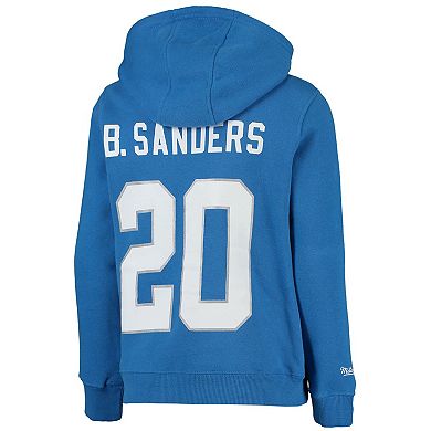 Youth Mitchell & Ness Barry Sanders Blue Detroit Lions Retired Player Name & Number Pullover Hoodie