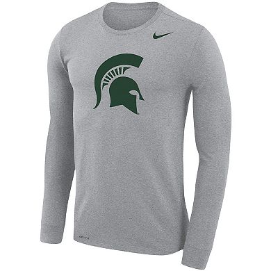 Men's Nike Heather Gray Michigan State Spartans Legend Wordmark Performance Long Sleeve T-Shirt