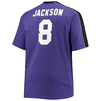 Men's Fanatics Branded Lamar Jackson Purple Baltimore Ravens Big & Tall Sleeve Panel Player Name & Number T-Shirt