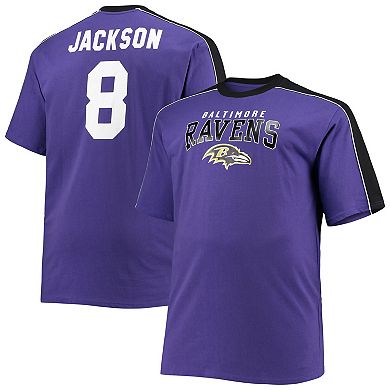 Men's Fanatics Branded Lamar Jackson Purple Baltimore Ravens Big & Tall Sleeve Panel Player Name & Number T-Shirt