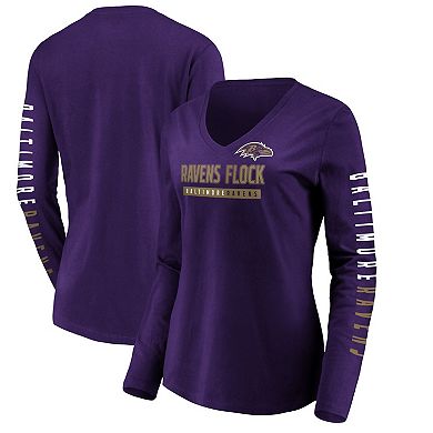 Women's Fanatics Branded Purple Baltimore Ravens Slogan V-Neck Long Sleeve T-Shirt