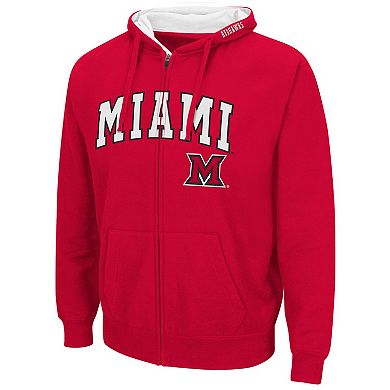 Men's Colosseum Red Miami University RedHawks Arch & Logo 3.0 Full-Zip Hoodie