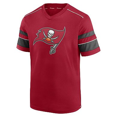 Men's Fanatics Branded Red Tampa Bay Buccaneers Textured Hashmark V-Neck T-Shirt