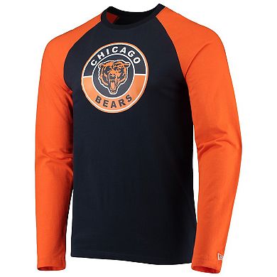 Men's New Era Navy/Orange Chicago Bears League Raglan Throwback Long Sleeve T-Shirt