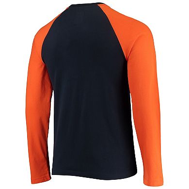 Men's New Era Navy/Orange Chicago Bears League Raglan Throwback Long Sleeve T-Shirt