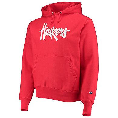 Men's Champion Scarlet Nebraska Huskers Vault Logo Reverse Weave Pullover Hoodie