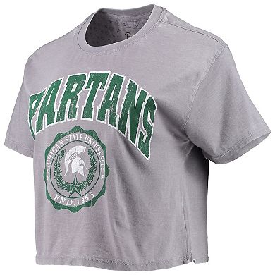 Women's Pressbox Heathered Gray Michigan State Spartans Edith Vintage Burnout Crop T-Shirt