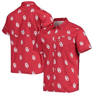 Men's Columbia Crimson Oklahoma Sooners Super Slack Tide Omni-Shade Button-Up Shirt