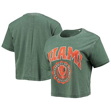 Women's Pressbox Green Miami Hurricanes Edith Vintage Burnout Crop T-Shirt