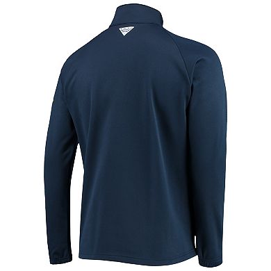 Men's Columbia Navy West Virginia Mountaineers Terminal Tackle Fleece Raglan Omni-Shade Quarter-Zip Jacket