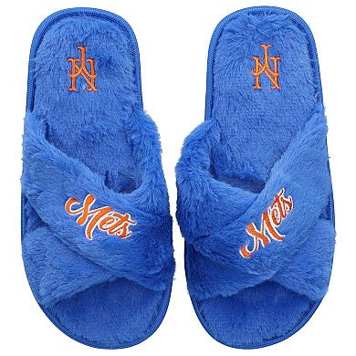 Women's FOCO New York Mets Script Cross Slide Slippers