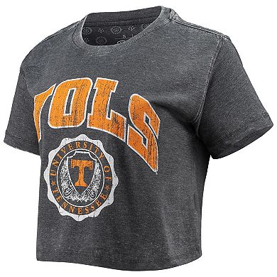 Women's Pressbox Black Tennessee Volunteers Edith Vintage Burnout Crop T-Shirt