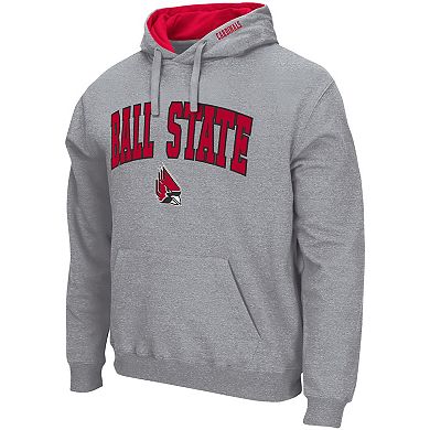 Men's Colosseum Heathered Gray Ball State Cardinals Arch & Logo 3.0 Pullover Hoodie