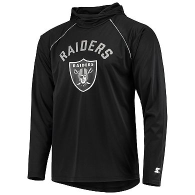 Men's Starter Black Las Vegas Raiders Raglan Long Sleeve Hoodie T-Shirt