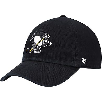 Men's '47 Black Pittsburgh Penguins Logo Clean Up Adjustable Hat