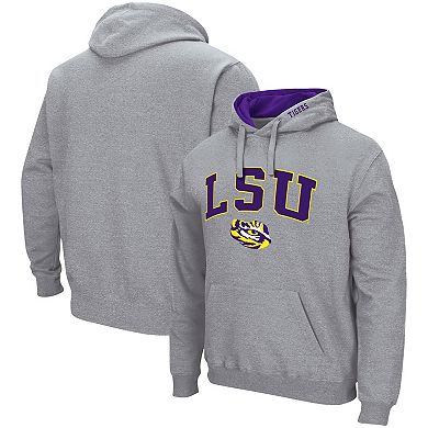 Men's Colosseum Heather Gray LSU Tigers Arch & Logo 3.0 Pullover Hoodie