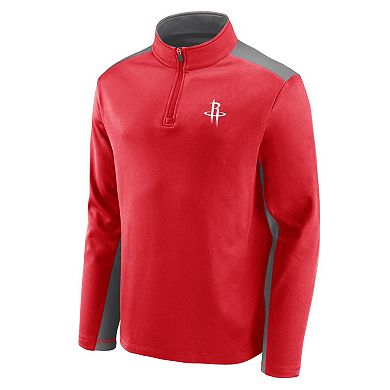 Men's Fanatics Branded Red/Gray Houston Rockets Primary Logo Fleece Quarter-Zip Jacket