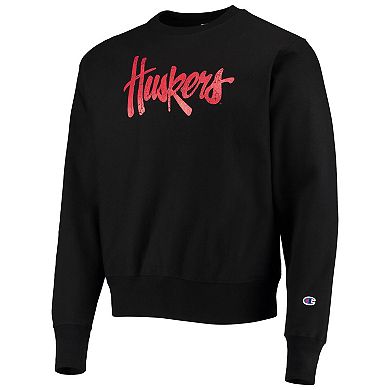 Men's Champion Black Nebraska Huskers Vault Logo Reverse Weave Pullover Sweatshirt