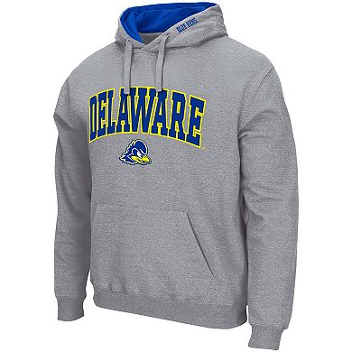 Men's Colosseum Heathered Gray Delaware Fightin' Blue Hens Arch & Logo 3.0 Pullover Hoodie