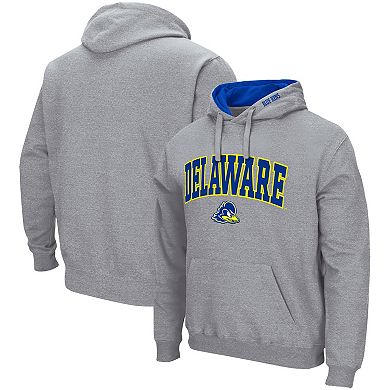 Men's Colosseum Heathered Gray Delaware Fightin' Blue Hens Arch & Logo 3.0 Pullover Hoodie