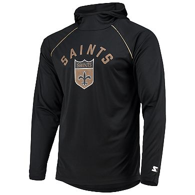 Men's Starter Black New Orleans Saints Throwback Raglan Hoodie Long Sleeve T-Shirt