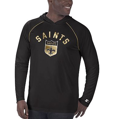 Men's Starter Black New Orleans Saints Throwback Raglan Hoodie Long Sleeve T-Shirt