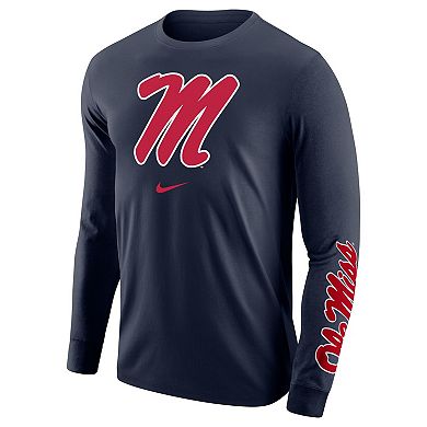 Men's Nike Navy Ole Miss Rebels Team Lockup 2-Hit Long Sleeve T-Shirt