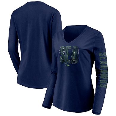 Women's Fanatics Branded Navy Seattle Seahawks Hometown Collection V-Neck Long Sleeve T-Shirt