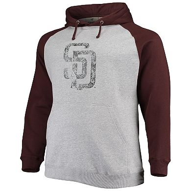 Men's Fanatics Branded Heathered Gray/Brown San Diego Padres Big & Tall Raglan Pullover Hoodie