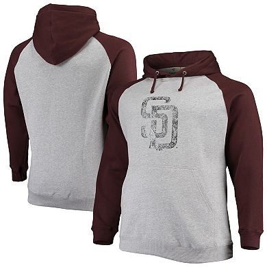 Men's Fanatics Branded Heathered Gray/Brown San Diego Padres Big & Tall Raglan Pullover Hoodie