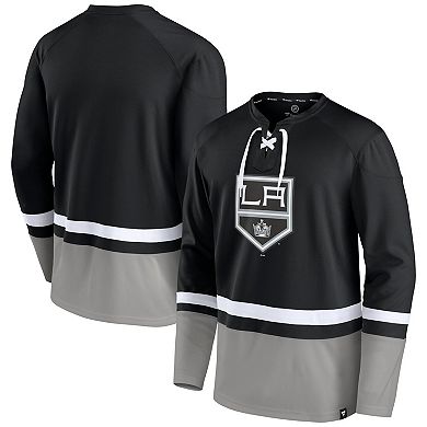 Men's Fanatics Branded Black/Silver Los Angeles Kings Super Mission Slapshot Lace-Up Pullover Sweatshirt