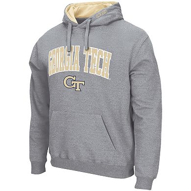 Men's Colosseum Heathered Gray GA Tech Yellow Jackets Arch & Logo 3.0 Pullover Hoodie