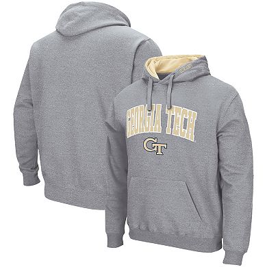 Men's Colosseum Heathered Gray GA Tech Yellow Jackets Arch & Logo 3.0 Pullover Hoodie