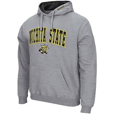 Men's Colosseum Heathered Gray Wichita State Shockers Arch and Logo Pullover Hoodie