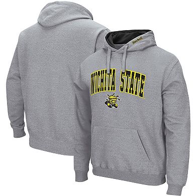 Men's Colosseum Heathered Gray Wichita State Shockers Arch and Logo Pullover Hoodie