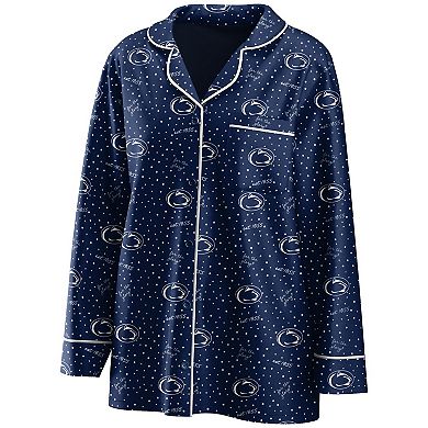 Women's WEAR by Erin Andrews Navy Penn State Nittany Lions Long Sleeve Button-Up Shirt & Pants Sleep Set