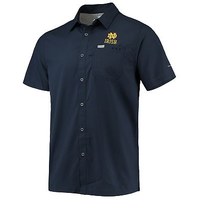 Men's Columbia PFG Navy Notre Dame Fighting Irish Slack Tide Camp Button-Up Shirt