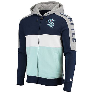 Men's Starter Deep Sea Blue/Blue Seattle Kraken Playoffs Color Block Full-Zip Hoodie