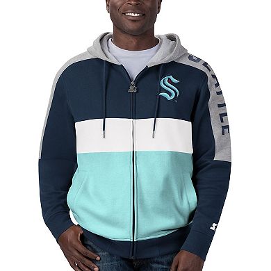 Men's Starter Deep Sea Blue/Blue Seattle Kraken Playoffs Color Block Full-Zip Hoodie