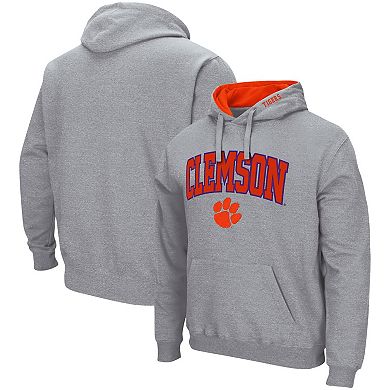 Men's Colosseum Heather Gray Clemson Tigers Arch & Logo 3.0 Pullover Hoodie