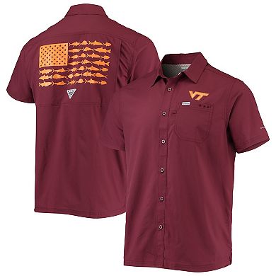 Men's Columbia PFG Maroon Virginia Tech Hokies Slack Tide Camp Button-Up Shirt