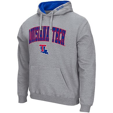 Men's Colosseum Heathered Gray Louisiana Tech Bulldogs Arch and Logo Pullover Hoodie
