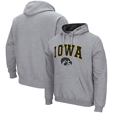 Men's Colosseum Heathered Gray Iowa Hawkeyes Arch & Logo 3.0 Pullover Hoodie