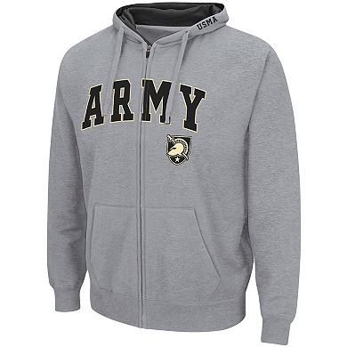 Men's Colosseum Heathered Gray Army Black Knights Arch & Logo 3.0 Full-Zip Hoodie