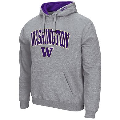 Men's Colosseum Heathered Gray Washington Huskies Arch & Logo 3.0 Pullover Hoodie