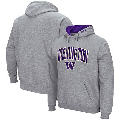 Men's Colosseum Heathered Gray Washington Huskies Arch & Logo 3.0 Pullover Hoodie