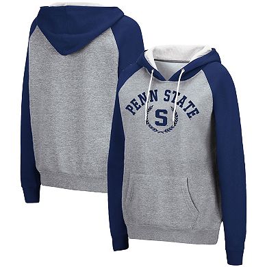 Women's Colosseum Heathered Gray Penn State Nittany Lions Contrast Raglan Pullover Hoodie