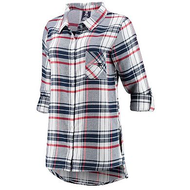 Women's Concepts Sport Navy/Red New England Patriots Accolade Flannel Long Sleeve Button-Up Nightshirt