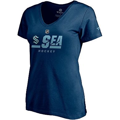 Women's Fanatics Branded Navy Seattle Kraken Authentic Pro Secondary Logo V-Neck T-Shirt